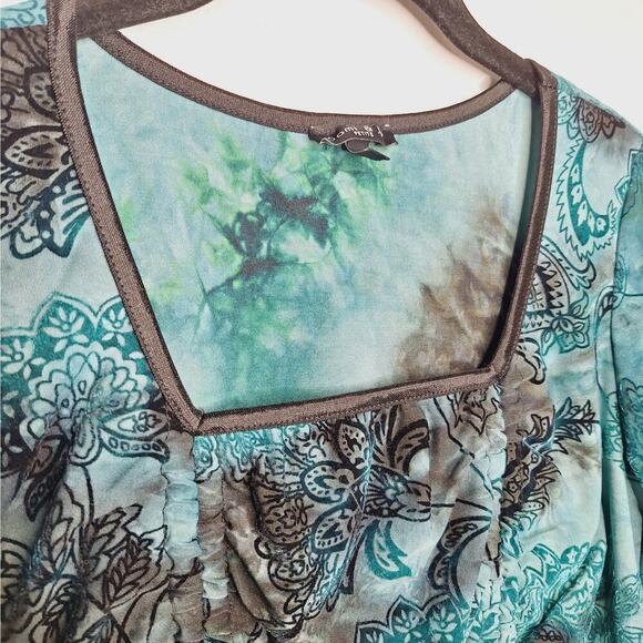 Vintage Y2K Sami & Jo Velvet Burnout Top Whimsygoth Fairy Square Neck Ruched PS - Picture 4 of 10